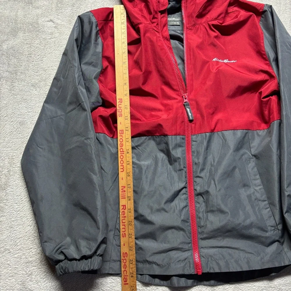 Eddie Bauer Jacket‎ Boys L 14/16 Windbreaker Full Zip Hooded Youth Kids Red Gray